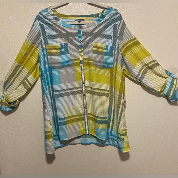 JM Collection Tops - JM Collection Vibrant Semi Sheer Button Uo Blouse | Shirt | Top